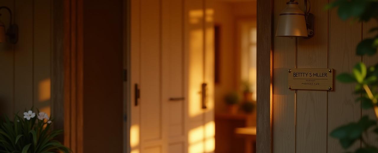 Warm, inviting entrance to BETTY S MILLER's perfume studio in Winchester, VA, with subtle branding