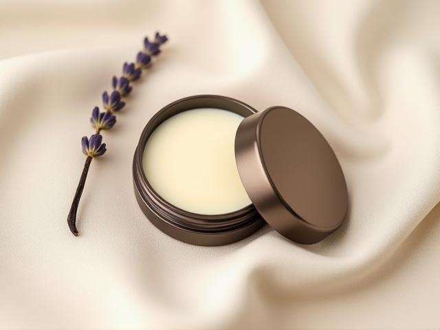 Elegant solid perfume compact open with a creamy, fragrant balm visible