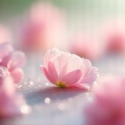 Soft focus image of wet, pastel spring flower petals with dew drops, representing 'Petal Rain' collection.